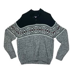 Chaps mens XL knit sweater blue gray pullover button grandpa aztec print